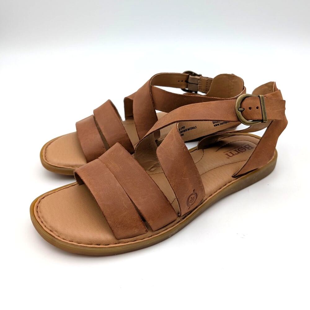 Børn Leah Ankle Strap Flat Sandals Open Toe Women's Tan Size US8M EU38.5
